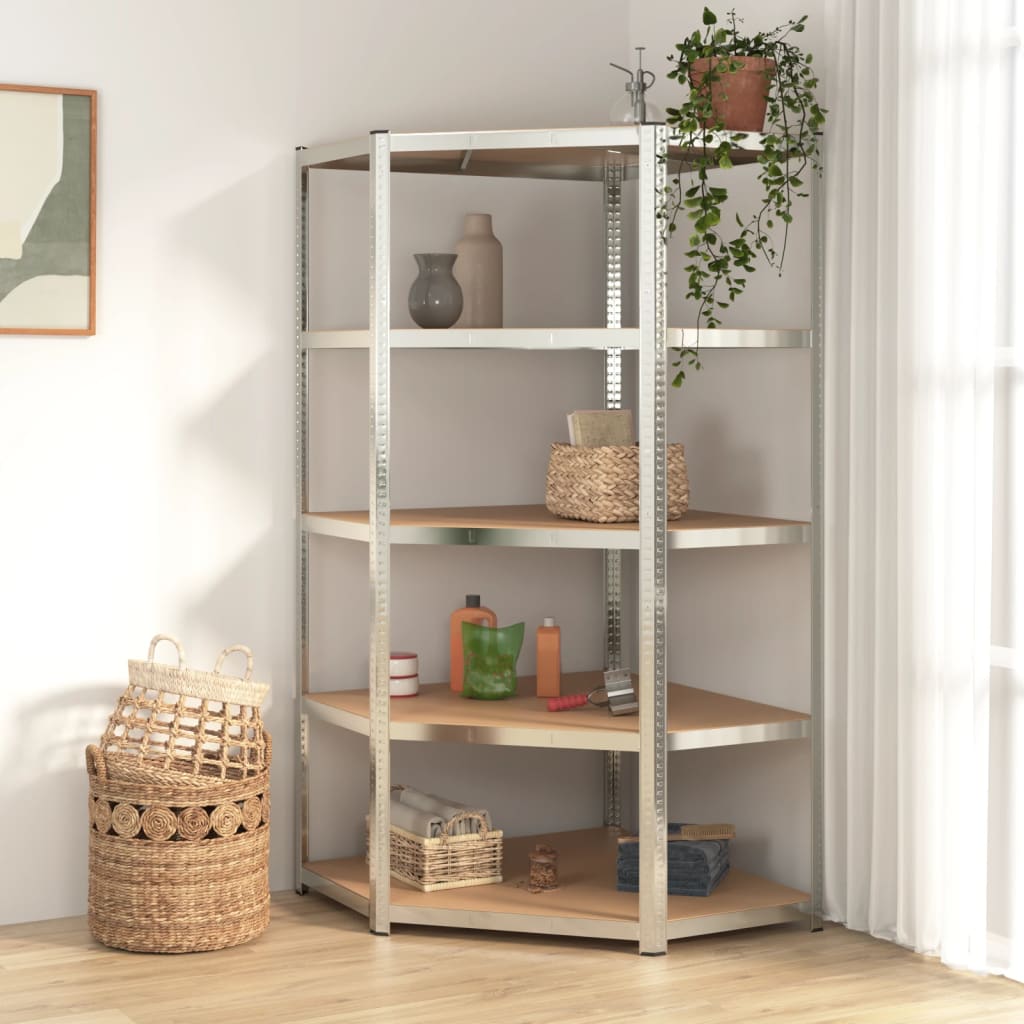 Berkfield 5-Layer Corner Shelf Silver Steel&Engineered Wood