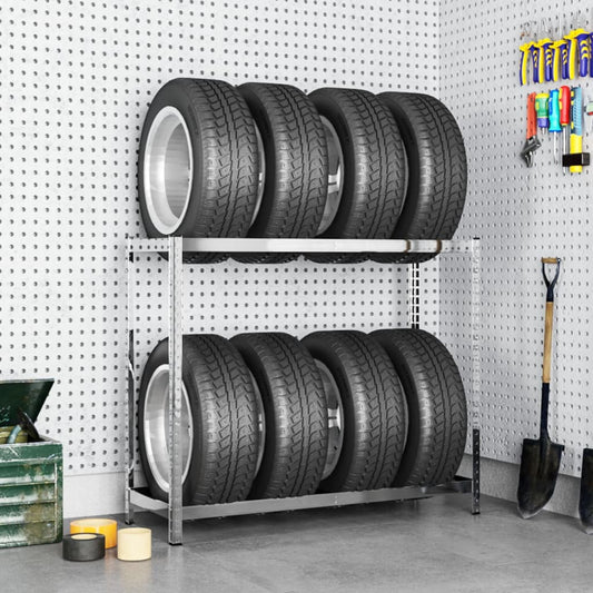 Berkfield 2-Layer Tire Rack Silver 110x40x110 cm Steel