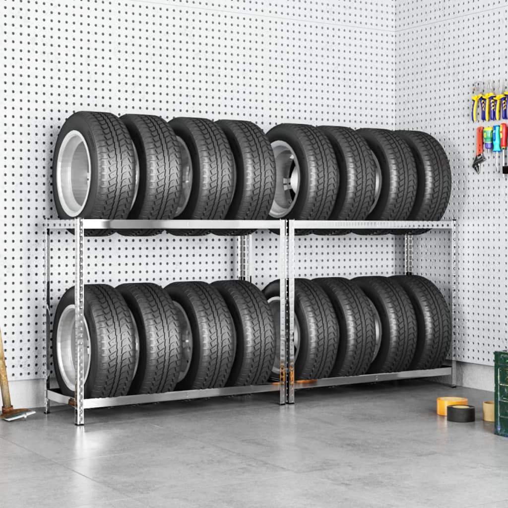 Berkfield 2-Layer Tire Racks 2 pcs Silver 110x40x110 cm Steel