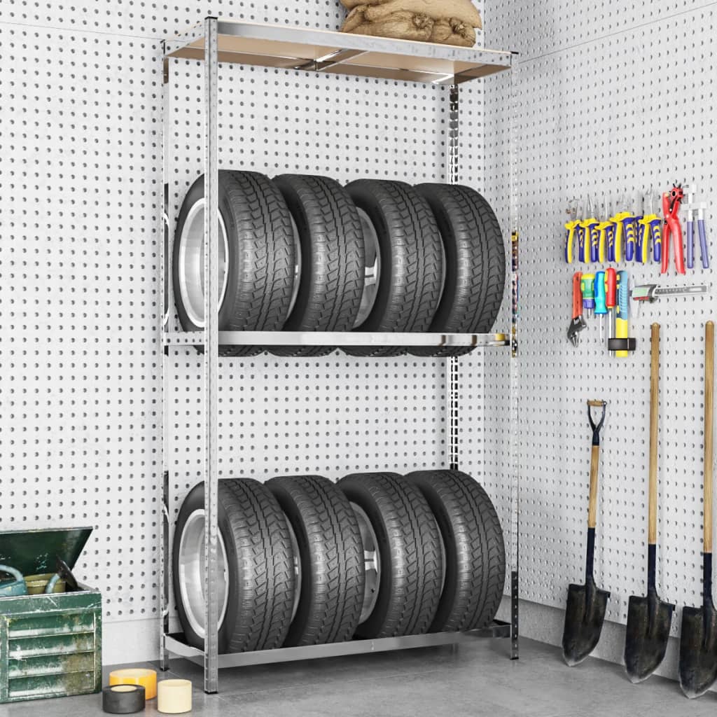 Berkfield 2-Layer Tire Rack Silver 110x40x180 cm Steel