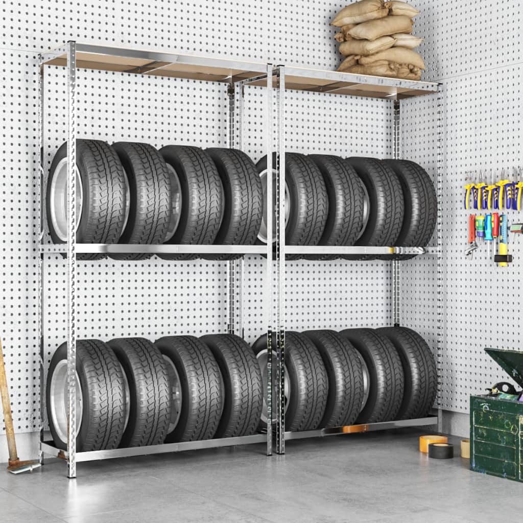 Berkfield 2-Layer Tire Racks 2 pcs Silver 110x40x180 cm Steel