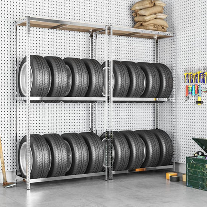 Berkfield 2-Layer Tire Racks 2 pcs Silver 110x40x180 cm Steel