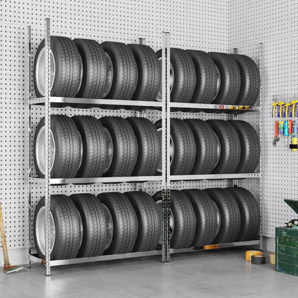 Berkfield 3-Layer Tire Racks 2 pcs Silver 110x40x200 cm Steel