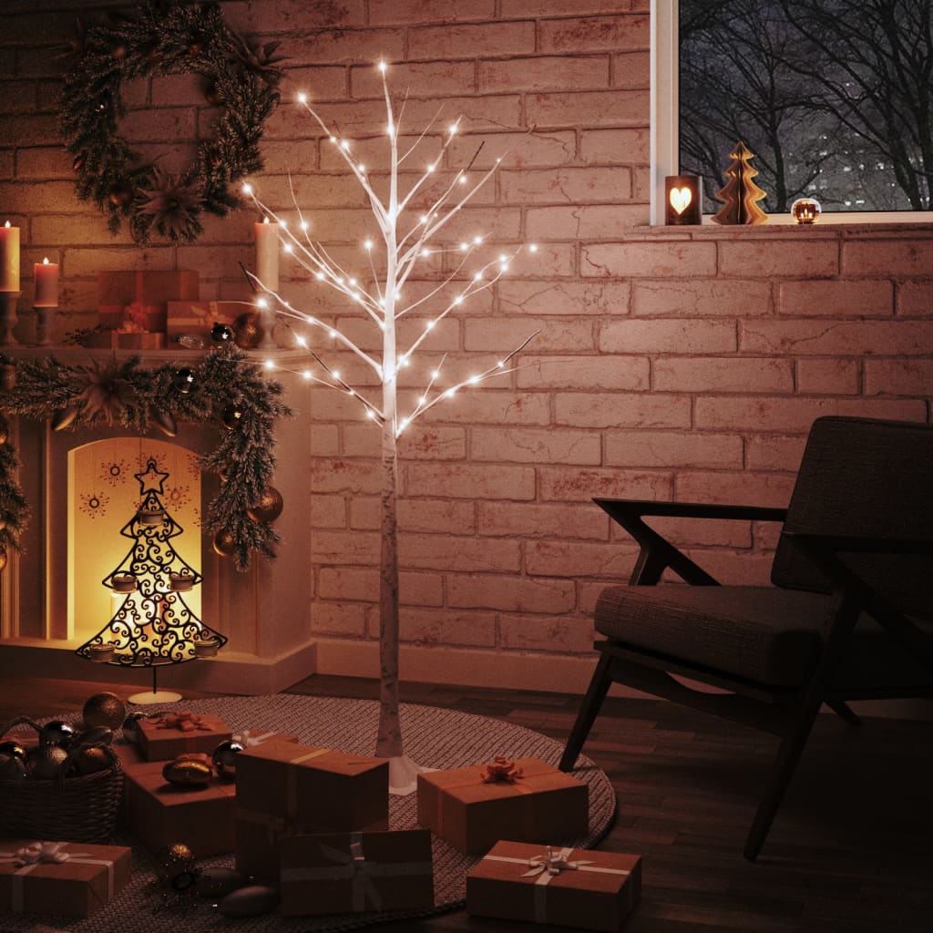 Berkfield LED White Birch Tree Warm White 72 LEDs 150 cm