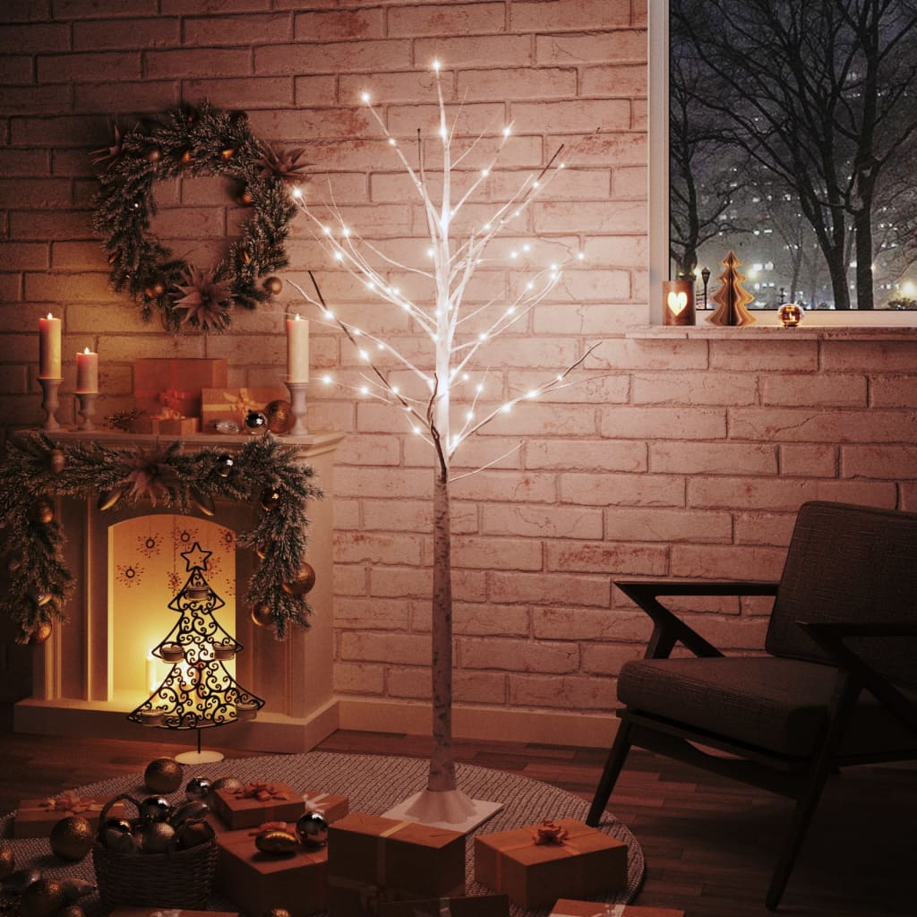 Berkfield LED White Birch Tree Warm White 96 LEDs 180 cm