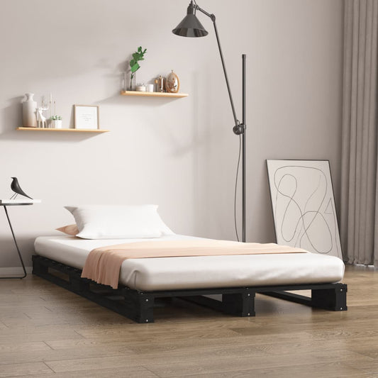 Berkfield Pallet Bed Black 100x200 cm Solid Wood Pine