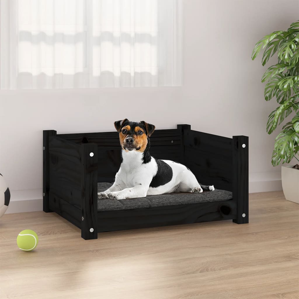 Berkfield Dog Bed Black 55.5x45.5x28 cm Solid Pine Wood