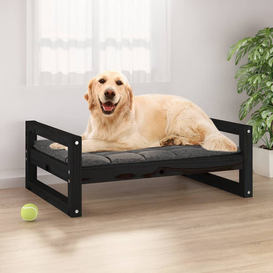 Berkfield Dog Bed Black 75.5x55.5x28 cm Solid Pine Wood
