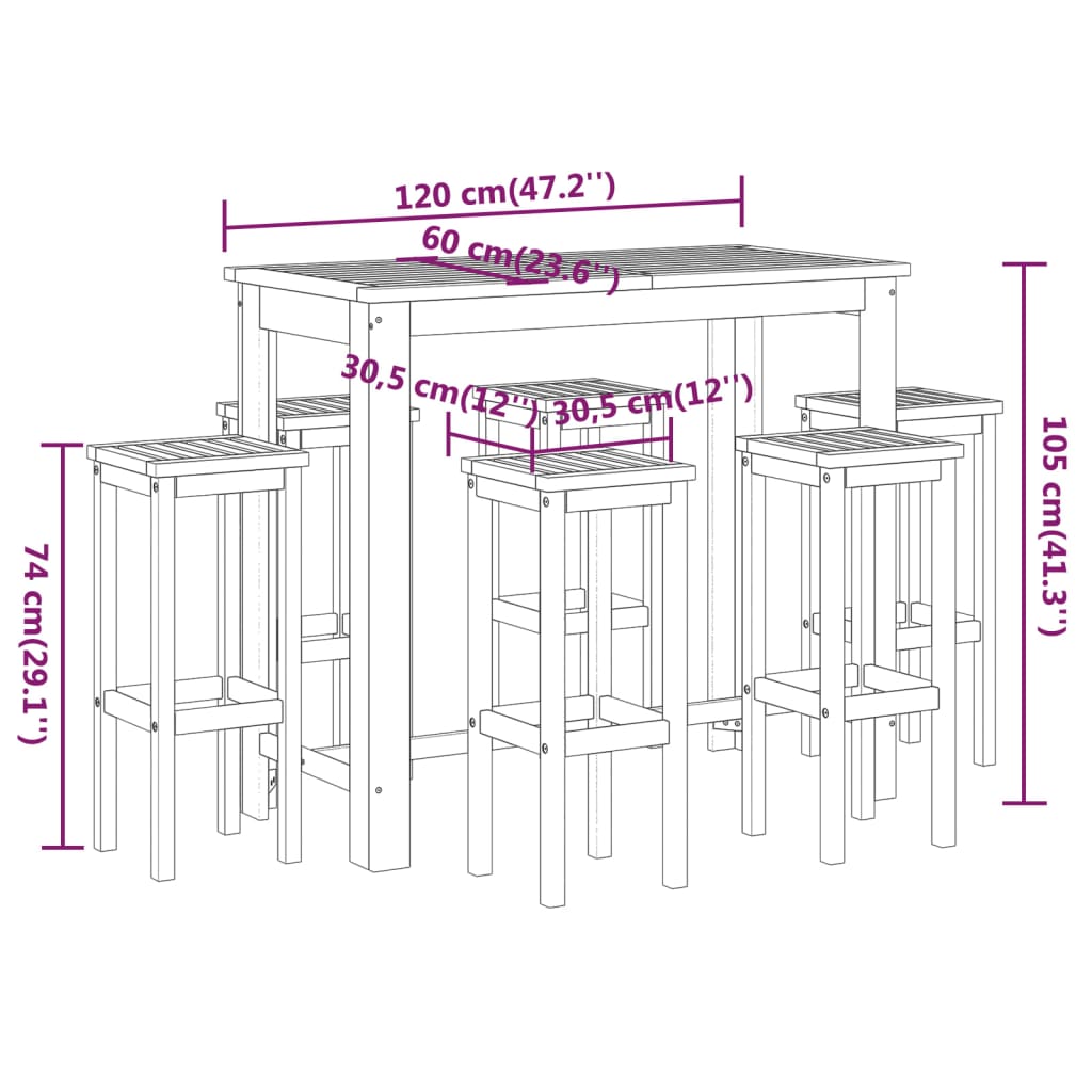 Berkfield 7 Piece Garden Bar Set Solid Wood Acacia