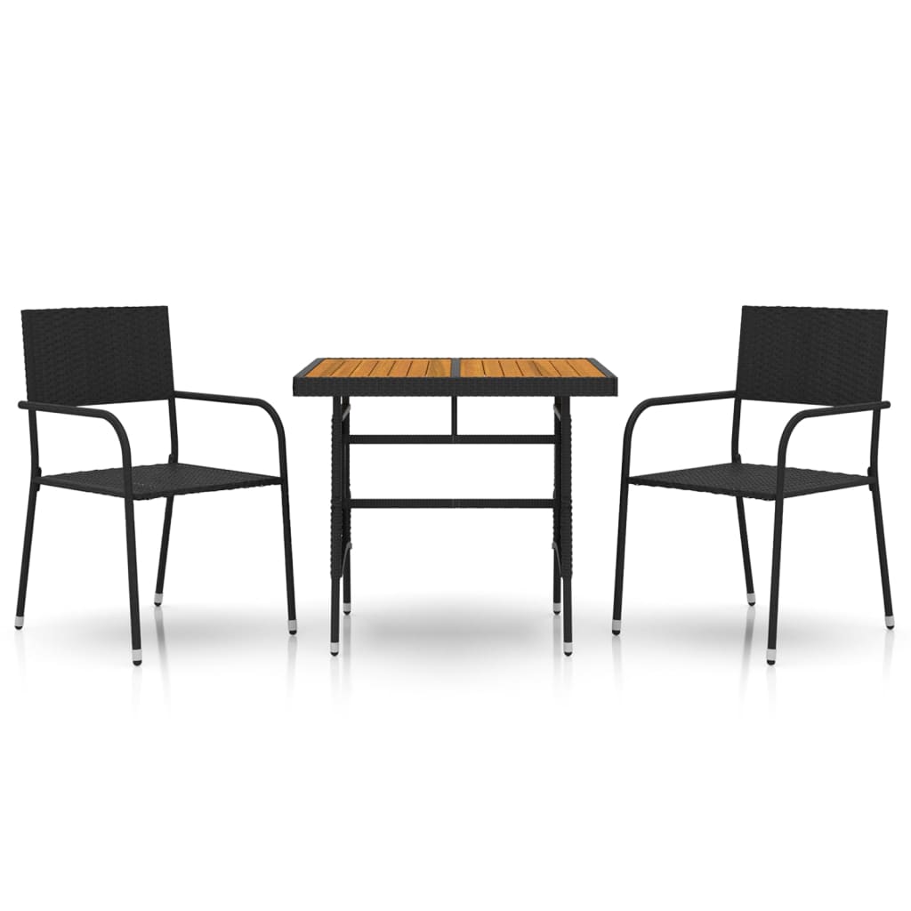Berkfield 3 Piece Outdoor Dining Set Poly Rattan Black