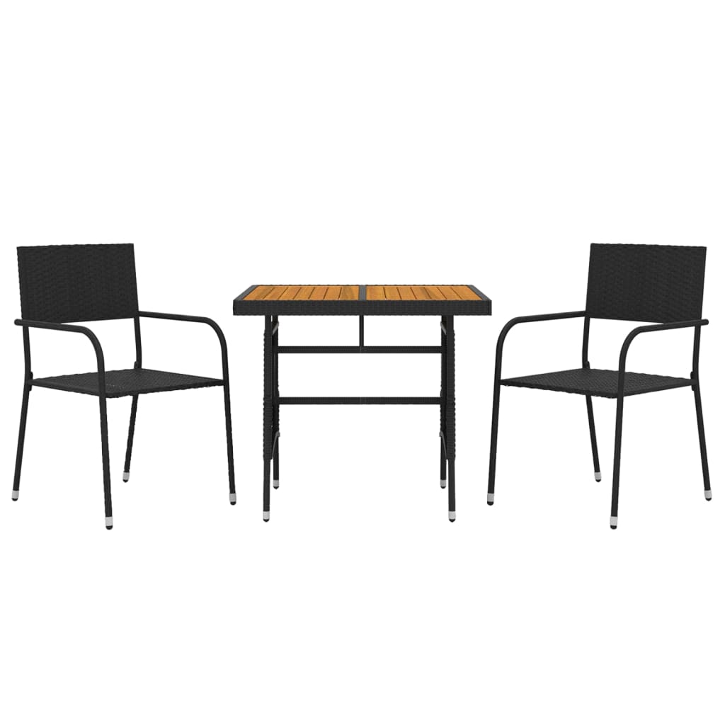 Berkfield 3 Piece Outdoor Dining Set Poly Rattan Black