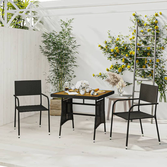 Berkfield 3 Piece Outdoor Dining Set Poly Rattan Black
