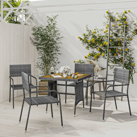 Berkfield 5 Piece Outdoor Dining Set Poly Rattan Grey