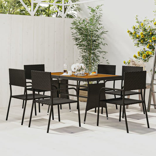 Berkfield 7 Piece Outdoor Dining Set Poly Rattan Black