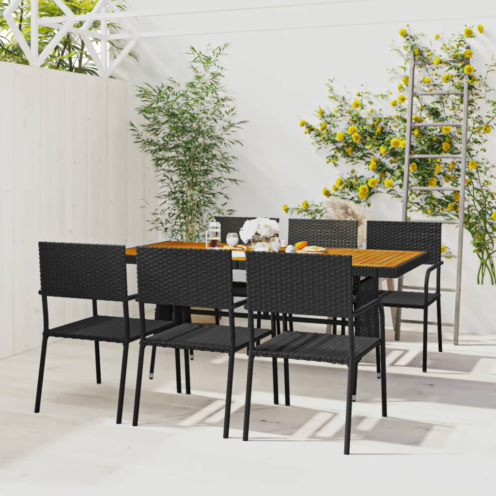 Berkfield 7 Piece Outdoor Dining Set Poly Rattan Black