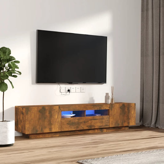 Berkfield 2 Piece TV Cabinet Set with LED Lights Smoked Oak Engineered Wood
