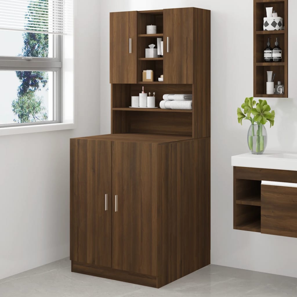 Berkfield Washing Machine Cabinet Brown Oak Engineered Wood