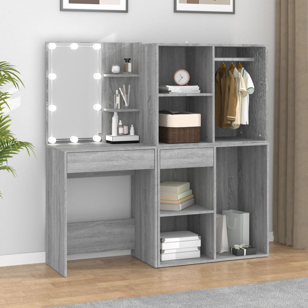Berkfield LED Dressing Table with Cabinets Grey Sonoma Engineered Wood