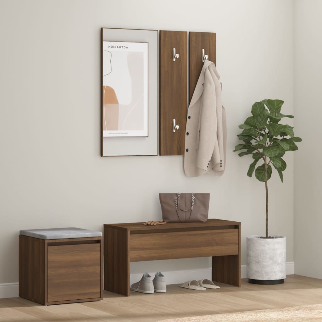 Berkfield Hallway Furniture Set Brown Oak Engineered Wood