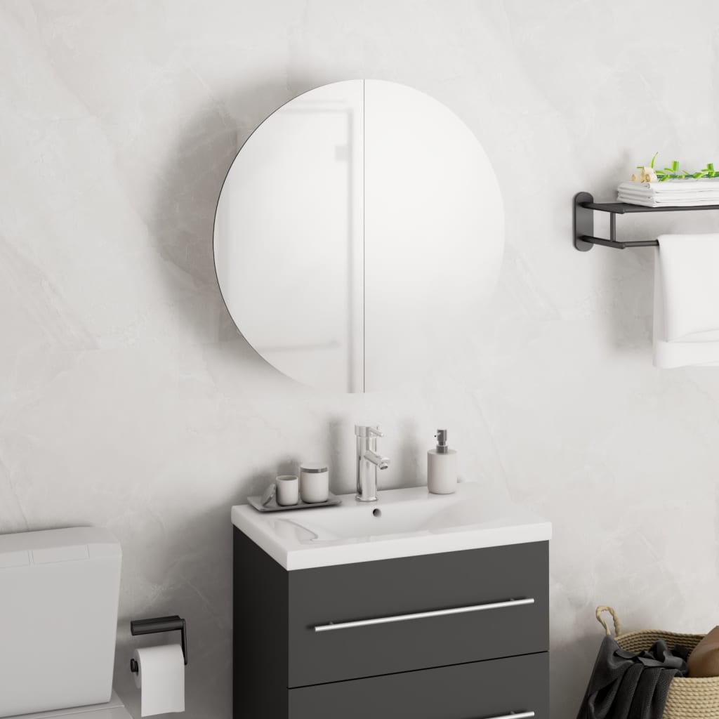 Berkfield Bathroom Cabinet with Round Mirror&LED White 40x40x17.5 cm