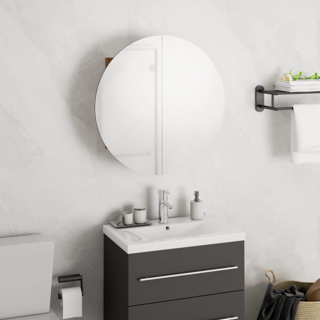 Berkfield Bathroom Cabinet with Round Mirror&LED Oak 40x40x17.5 cm