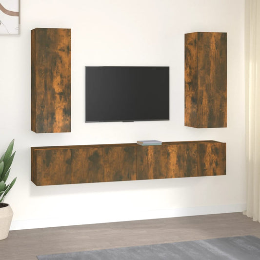 Berkfield 5 Piece TV Cabinet Set Smoked Oak Engineered Wood
