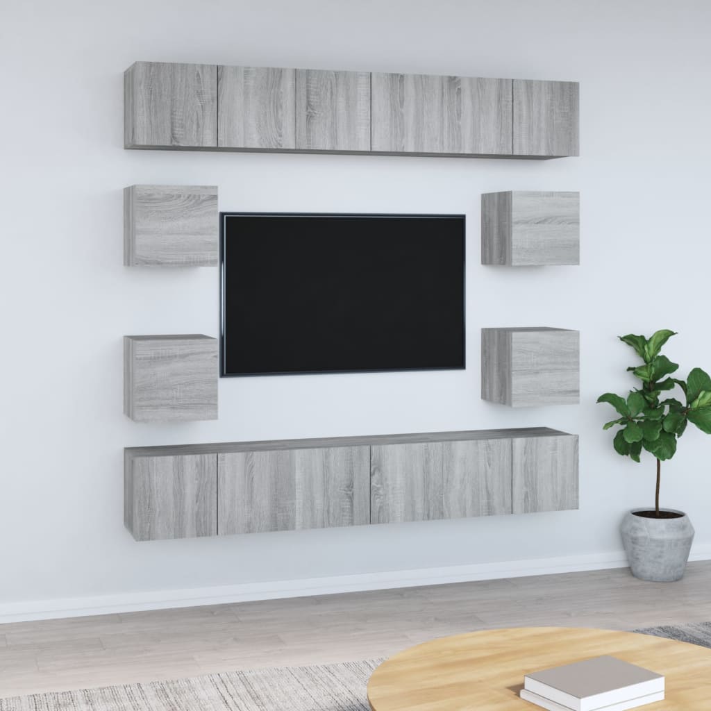 Berkfield 10 Piece TV Cabinet Set Grey Sonoma Engineered Wood