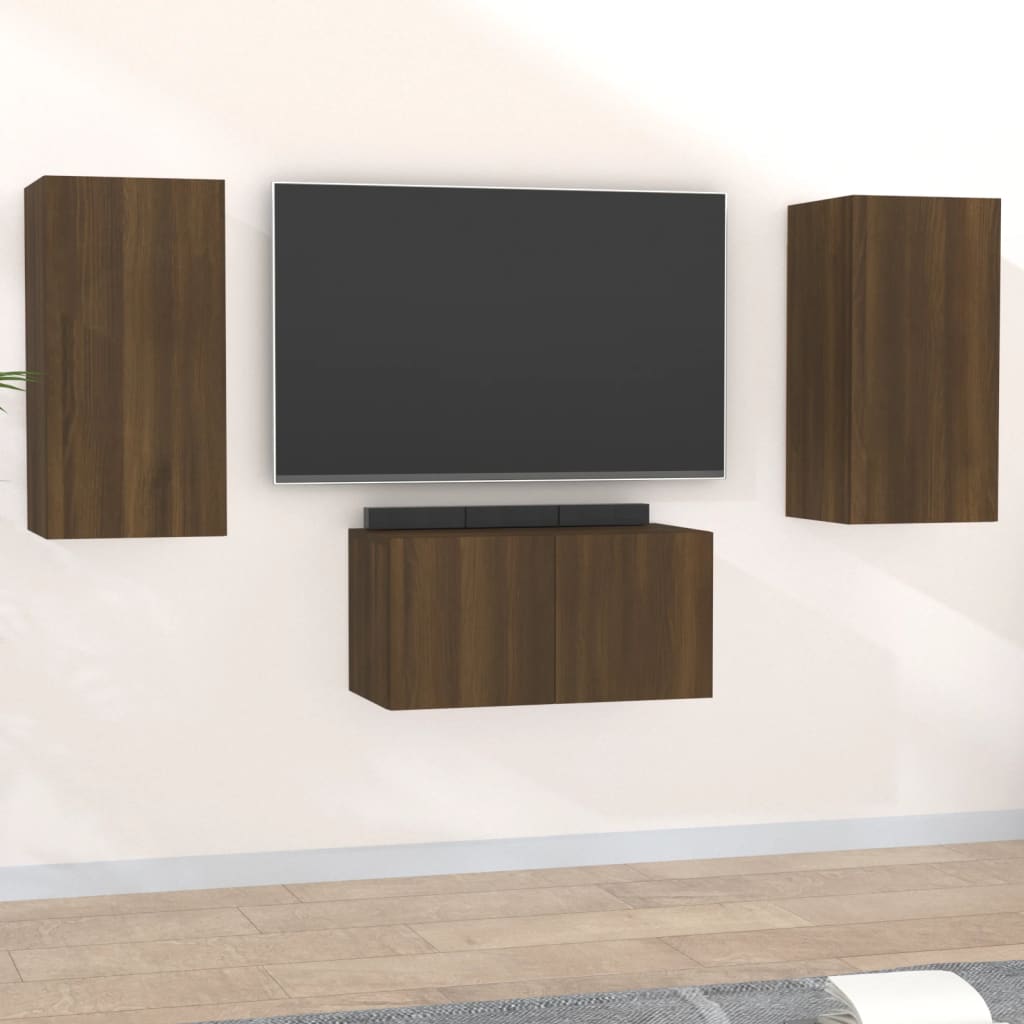 Berkfield 3 Piece TV Cabinet Set Brown Oak Engineered Wood