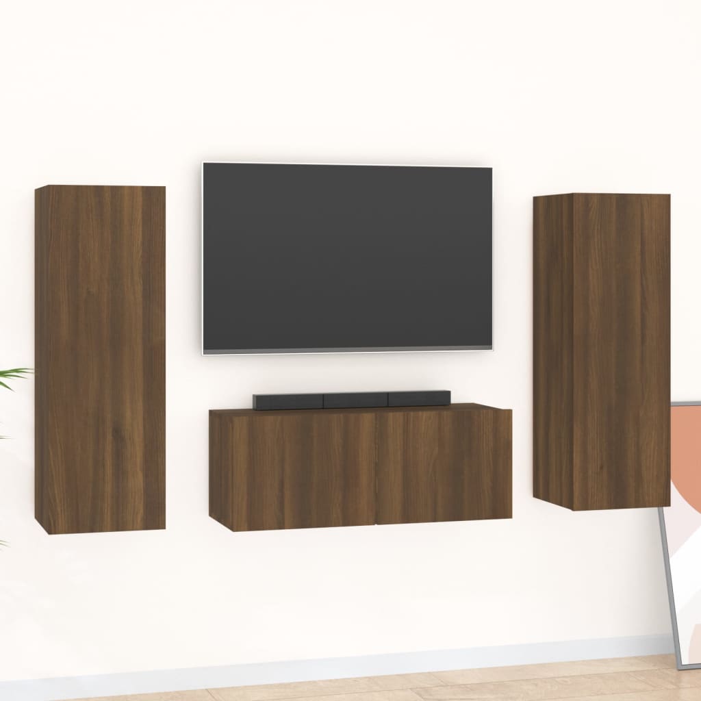 Berkfield 3 Piece TV Cabinet Set Brown Oak Engineered Wood
