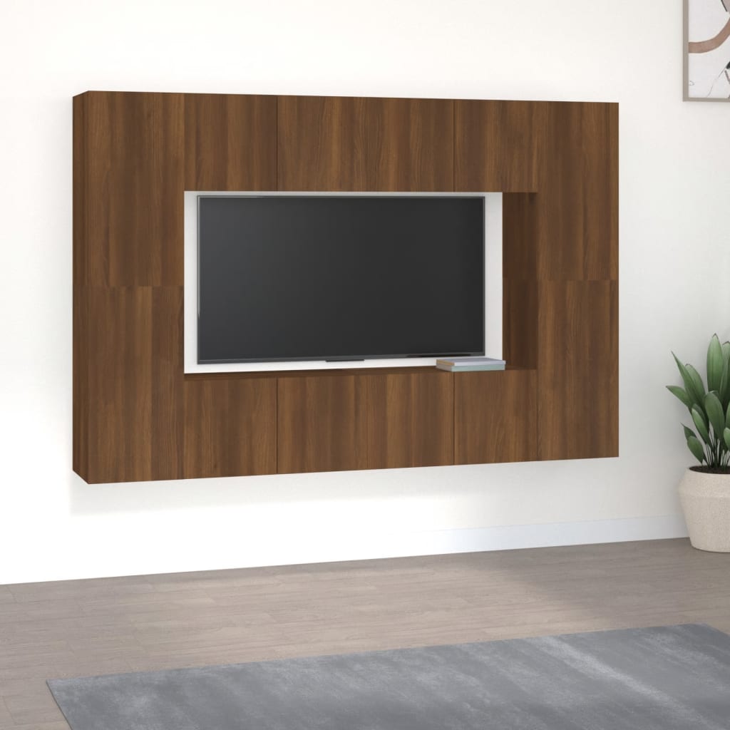 Berkfield 8 Piece TV Cabinet Set Brown Oak Engineered Wood