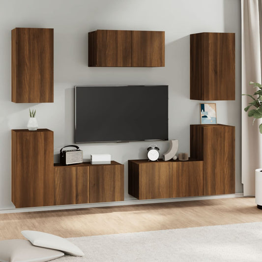 Berkfield 7 Piece TV Cabinet Set Brown Oak Engineered Wood