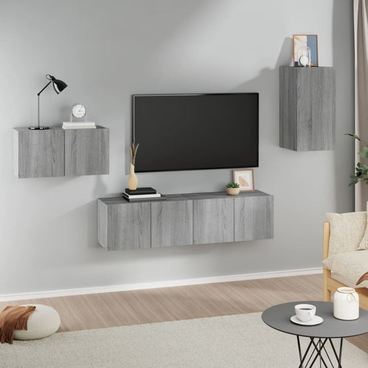 Berkfield 4 Piece TV Cabinet Set Grey Sonoma Engineered Wood