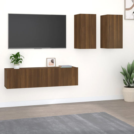 Berkfield 4 Piece TV Cabinet Set Brown Oak Engineered Wood