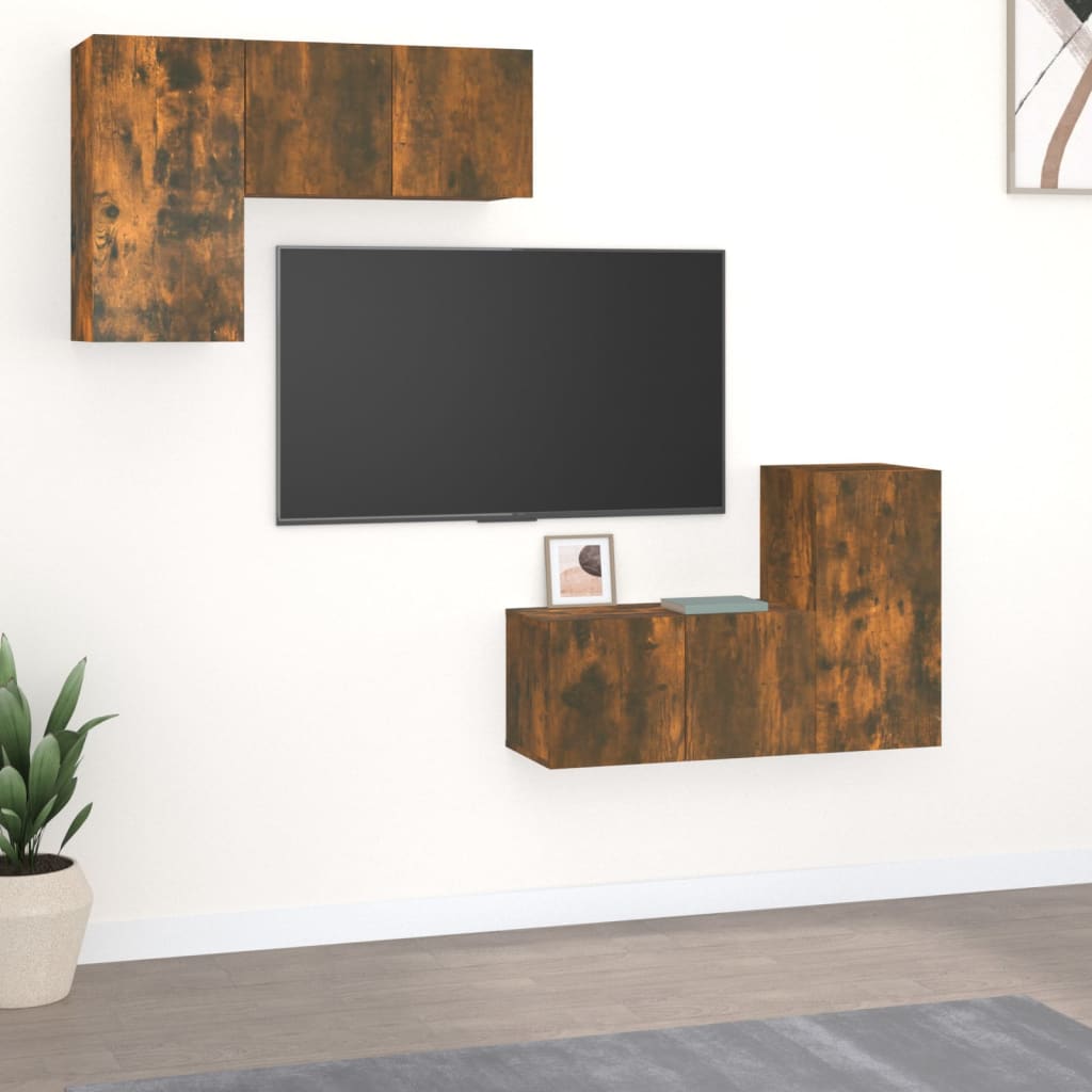 Berkfield 4 Piece TV Cabinet Set Smoked Oak Engineered Wood