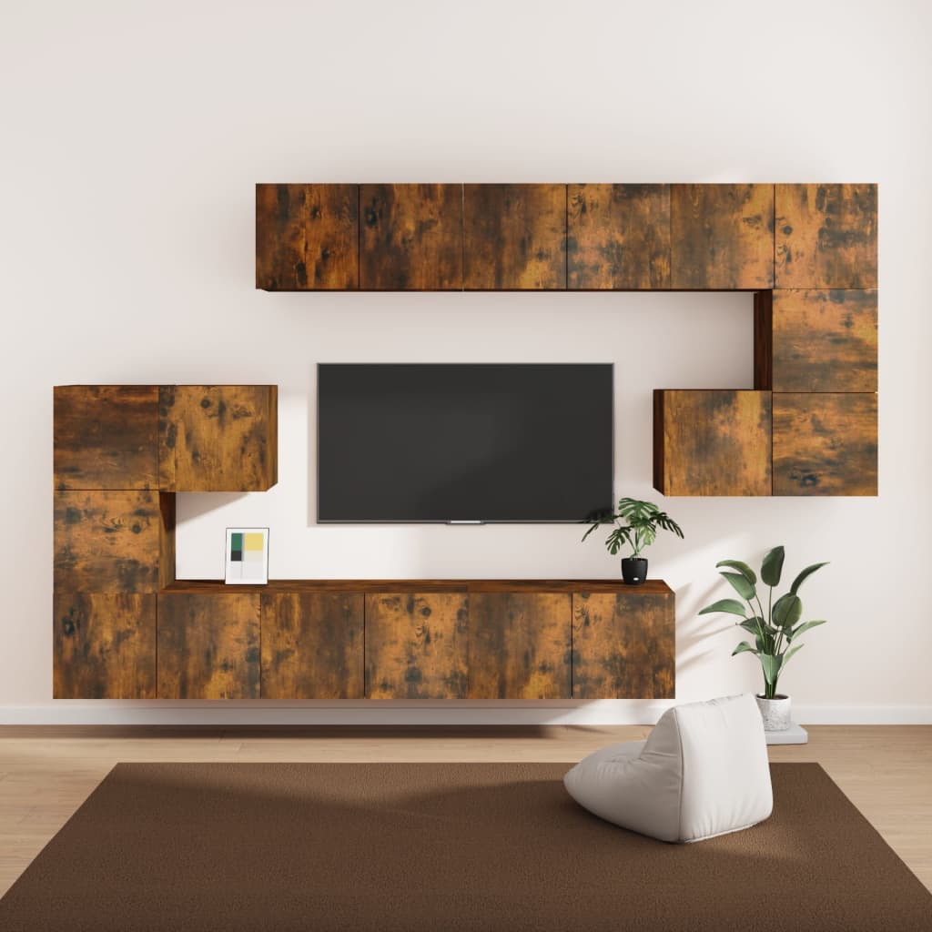 Berkfield 10 Piece TV Cabinet Set Smoked Oak Engineered Wood
