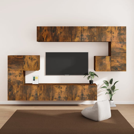 Berkfield 10 Piece TV Cabinet Set Smoked Oak Engineered Wood