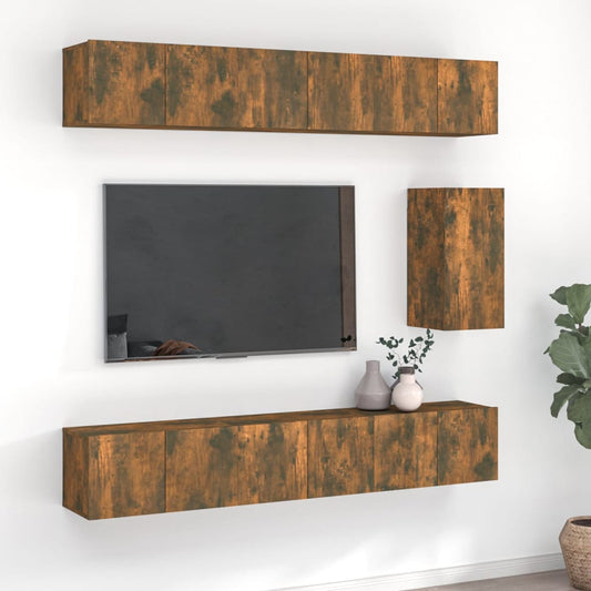 Berkfield 7 Piece TV Cabinet Set Smoked Oak Engineered Wood