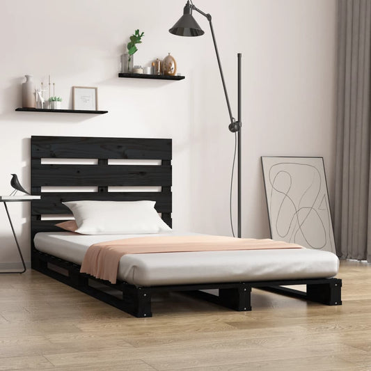 Berkfield Bed Frame Black 75x190 cm Solid Wood Pine Small Single