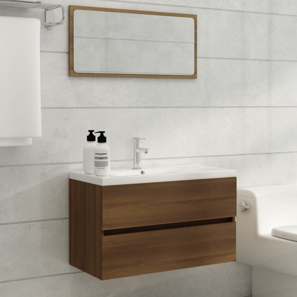 Berkfield Sink Cabinet with Built-in Basin Brown Oak Engineered Wood