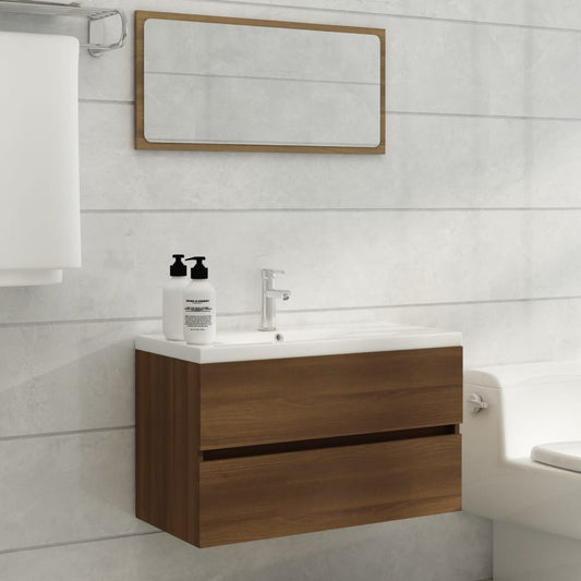 Berkfield Sink Cabinet with Built-in Basin Brown Oak Engineered Wood