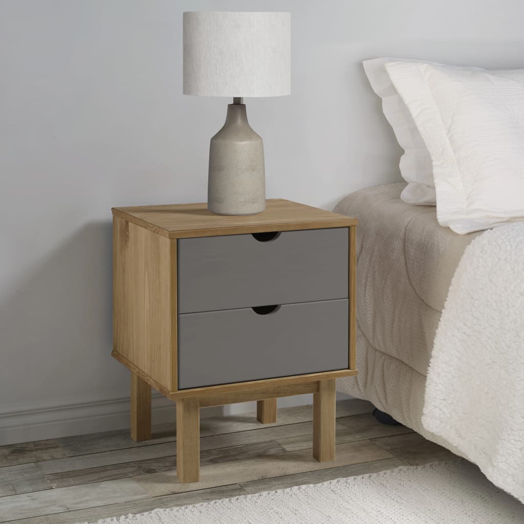 Berkfield Bedside Cabinet OTTA Brown&Grey 46x39.5x57 cm Solid Wood Pine