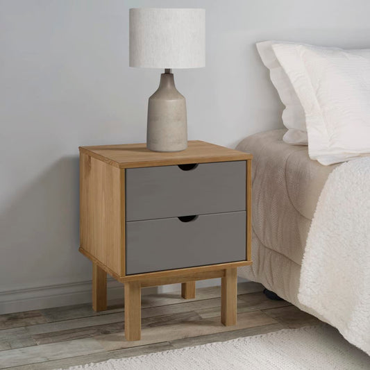 Berkfield Bedside Cabinet OTTA Brown&Grey 46x39.5x57 cm Solid Wood Pine