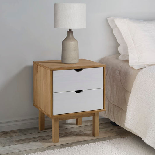 Berkfield Bedside Cabinet OTTA Brown&White 46x39.5x57cm Solid Wood Pine