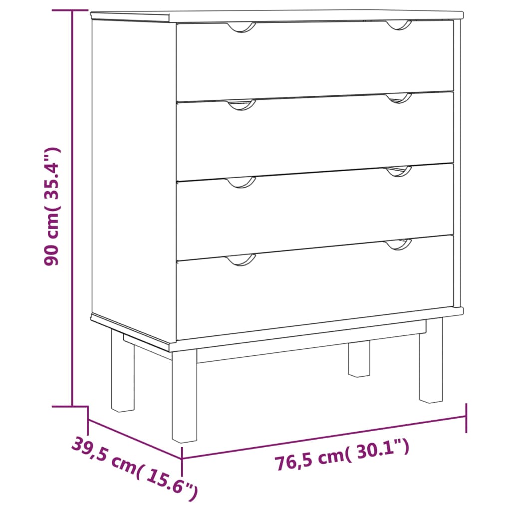 Berkfield Drawer Cabinet OTTA 76.5x39.5x90cm Solid Wood Pine