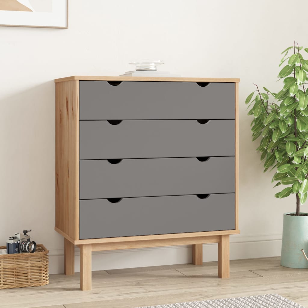 Berkfield Drawer Cabinet OTTA Brown&Grey 76.5x39.5x90cm Solid Wood Pine