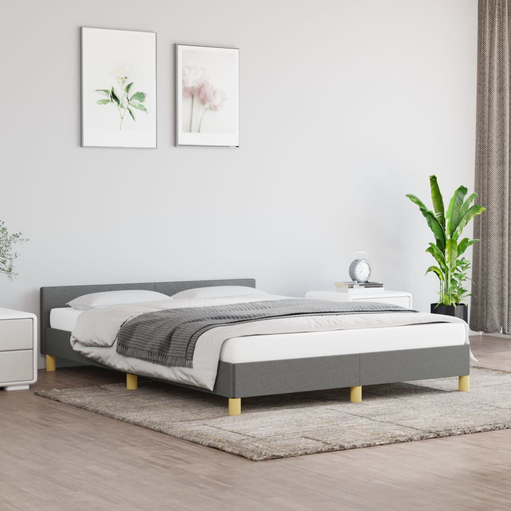 Berkfield Bed Frame with Headboard Dark Grey 180x200cm 6FT Super King Fabric