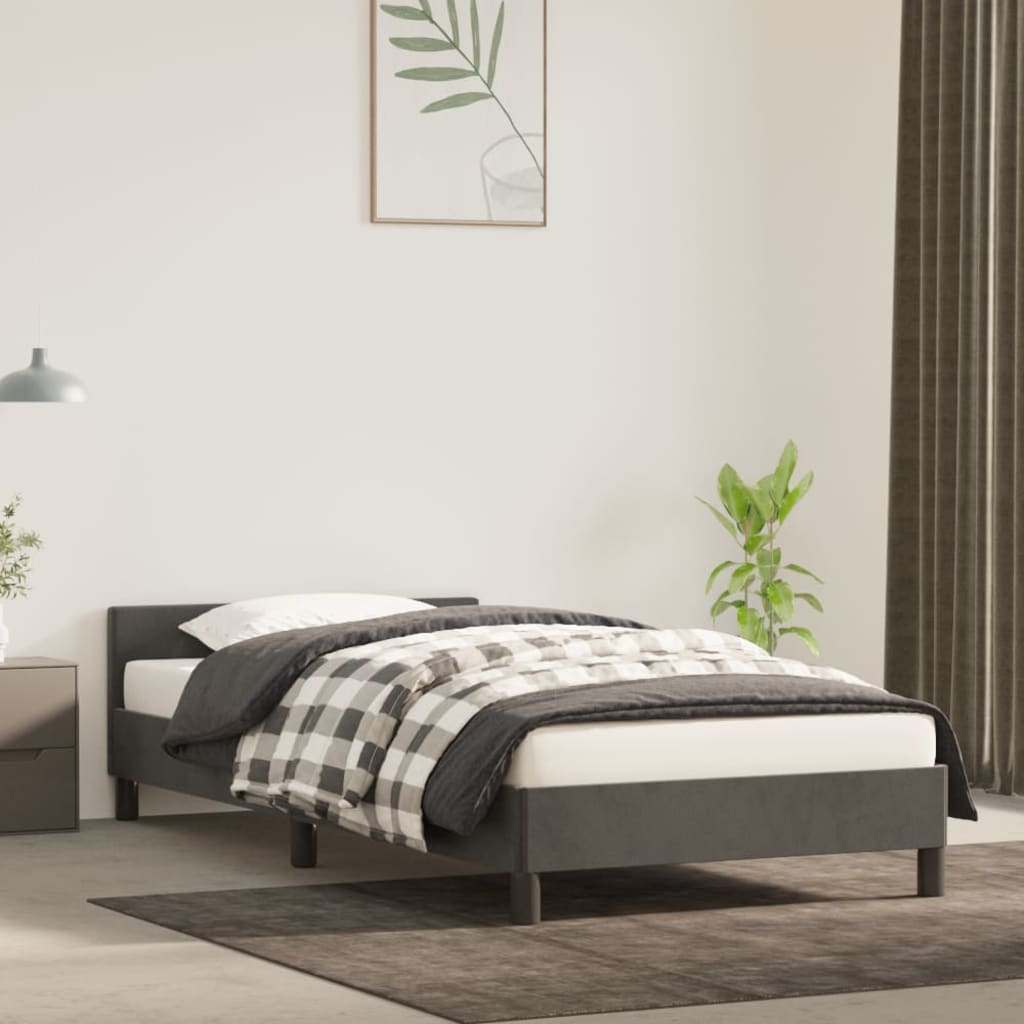 Berkfield Bed Frame with Headboard Dark Grey 90x190cm 3FT Single Velvet