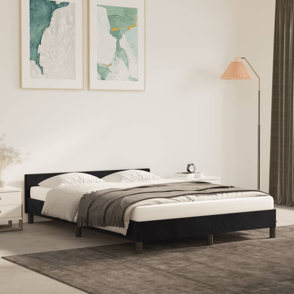 Berkfield Bed Frame with Headboard Black 135x190cm 4FT6 Double Velvet