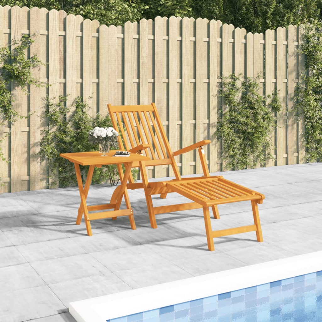 Berkfield Outdoor Deck Chair with Footrest and Table Solid Wood Acacia
