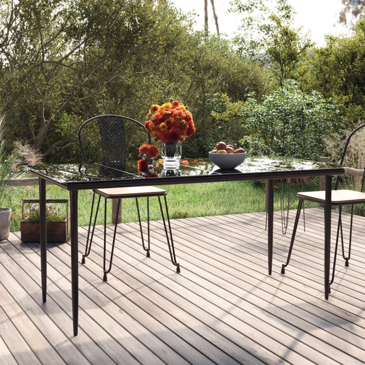 Berkfield Garden Dining Table Black 160x80x74cm Steel and Tempered Glass